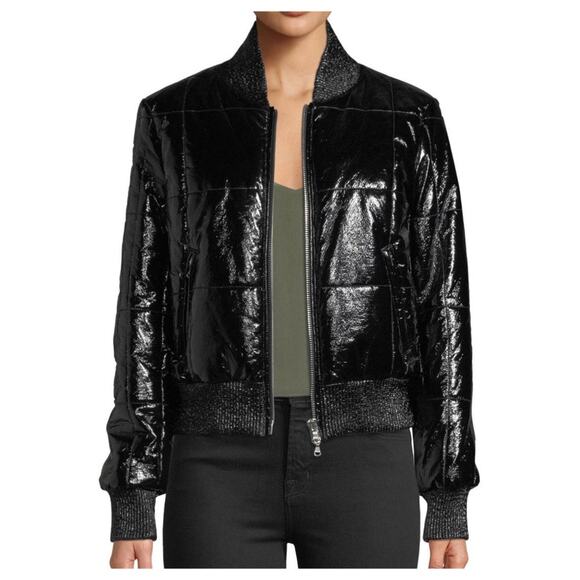 Veronica Beard Malin Quilted Zip-Front Bomber Jacket Glossy Black - Picture 1 of 10